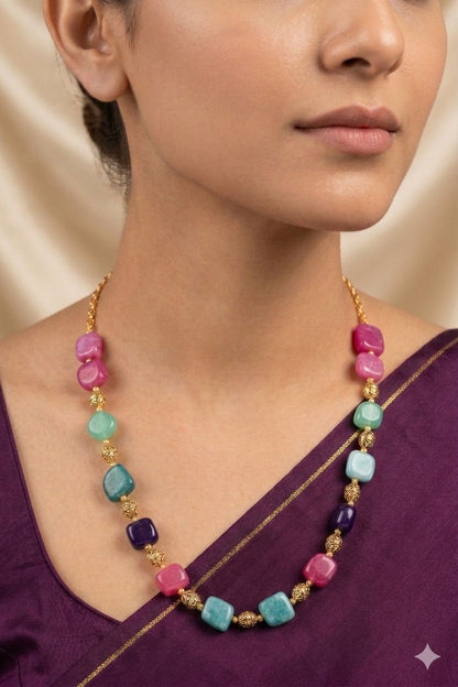 Multicolor Pebble Bead Chain Necklace