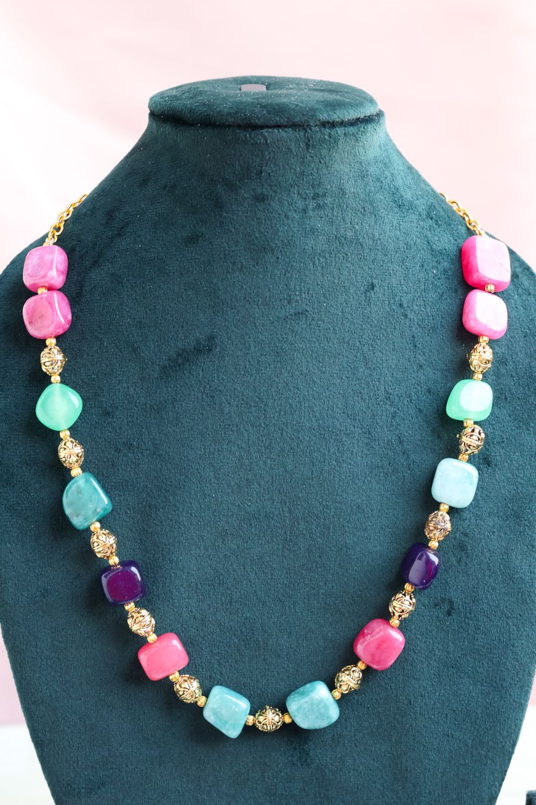 Multicolor Pebble Bead Chain Necklace