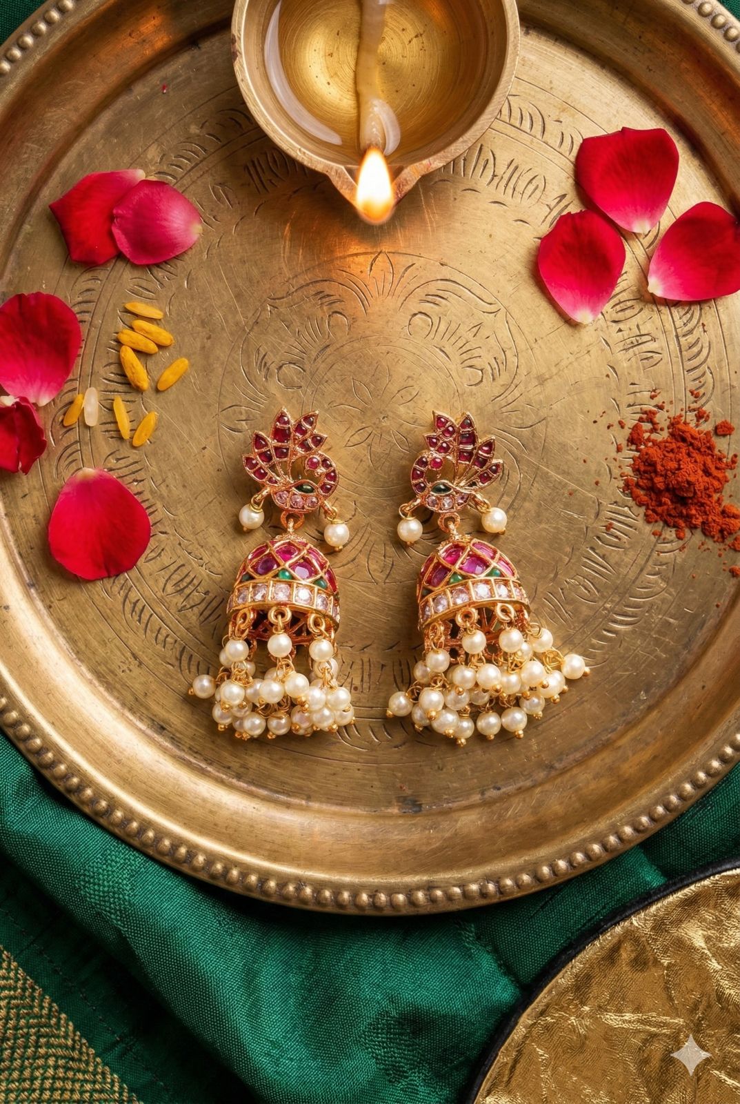 Peacock Kemp Stone Jhumkas