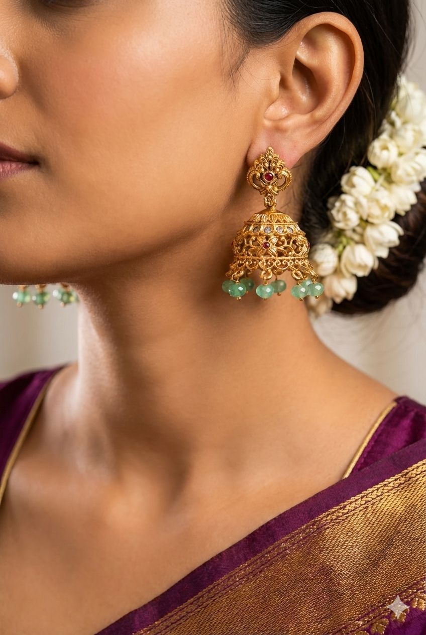 Mint & Ruby Antique Bell Jhumka