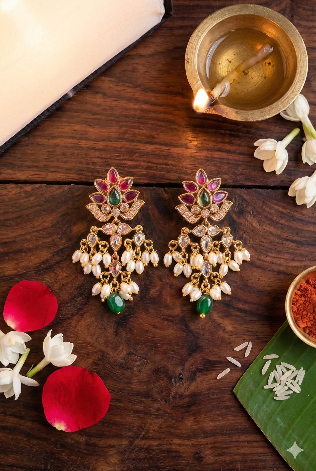 Padmini Kemp Stone Pearl Cluster Drops