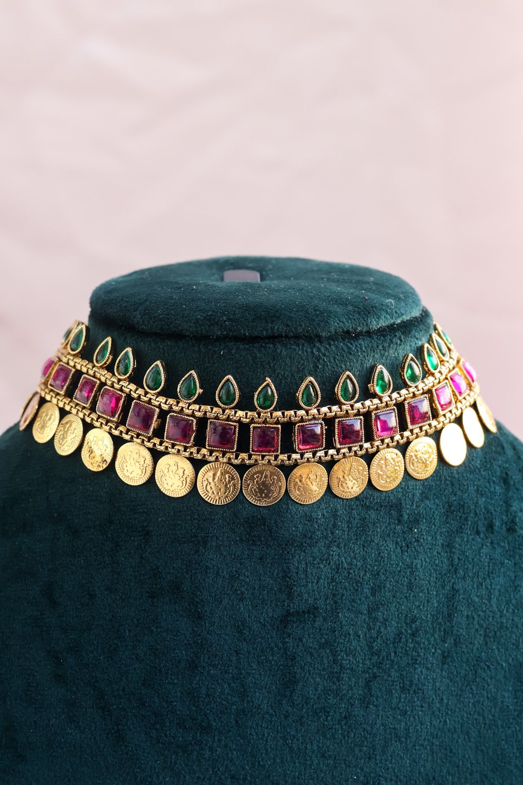 Traditional Lakshmi Coin & Kemp Stone Choker