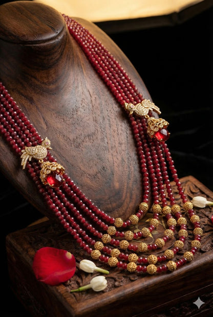 Maharaja Crimson Aviary Multi-Layered Statement Necklace
