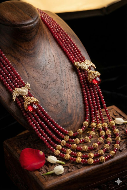 Maharaja Crimson Aviary Multi-Layered Statement Necklace