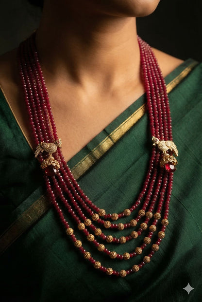 Maharaja Crimson Aviary Multi-Layered Statement Necklace