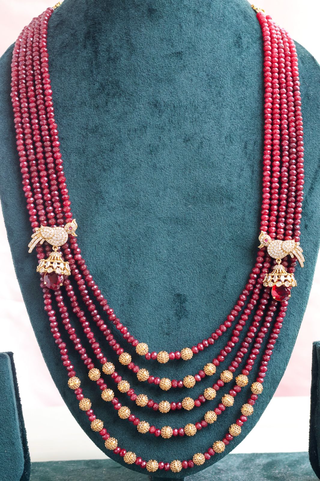 Maharaja Crimson Aviary Multi-Layered Statement Necklace