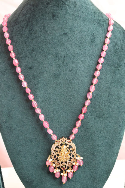 Pink Pearl long Chain with Ganapati Pendant