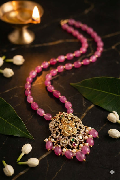 Pink Pearl long Chain with Ganapati Pendant