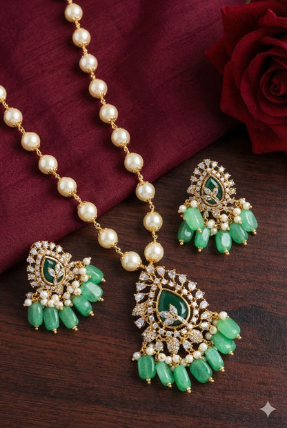 Royal Crimson/Mint Jade Pearl Necklace set with removable pendant