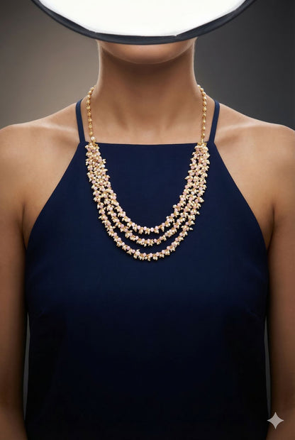 Blush Blossom/ Feroza Green Layered pearl chain