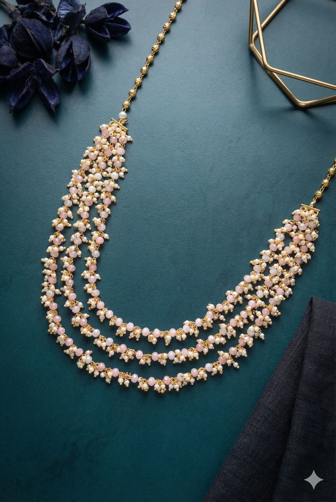Blush Blossom/ Feroza Green Layered pearl chain