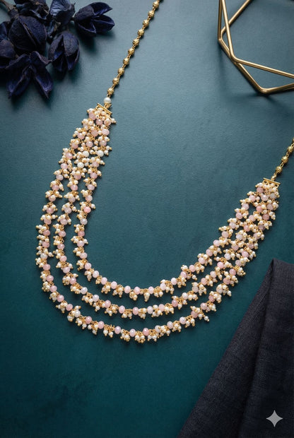 Blush Blossom/ Feroza Green Layered pearl chain