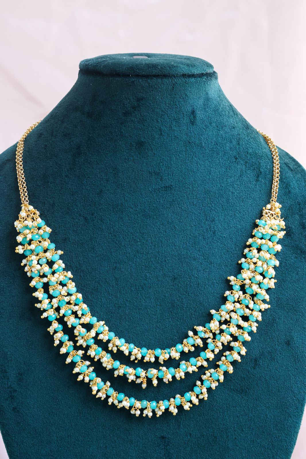 Blush Blossom/ Feroza Green Layered pearl chain