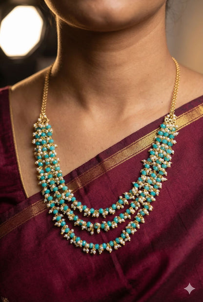 Blush Blossom/ Feroza Green Layered pearl chain