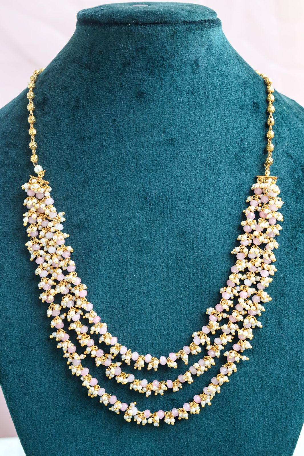 Blush Blossom/ Feroza Green Layered pearl chain
