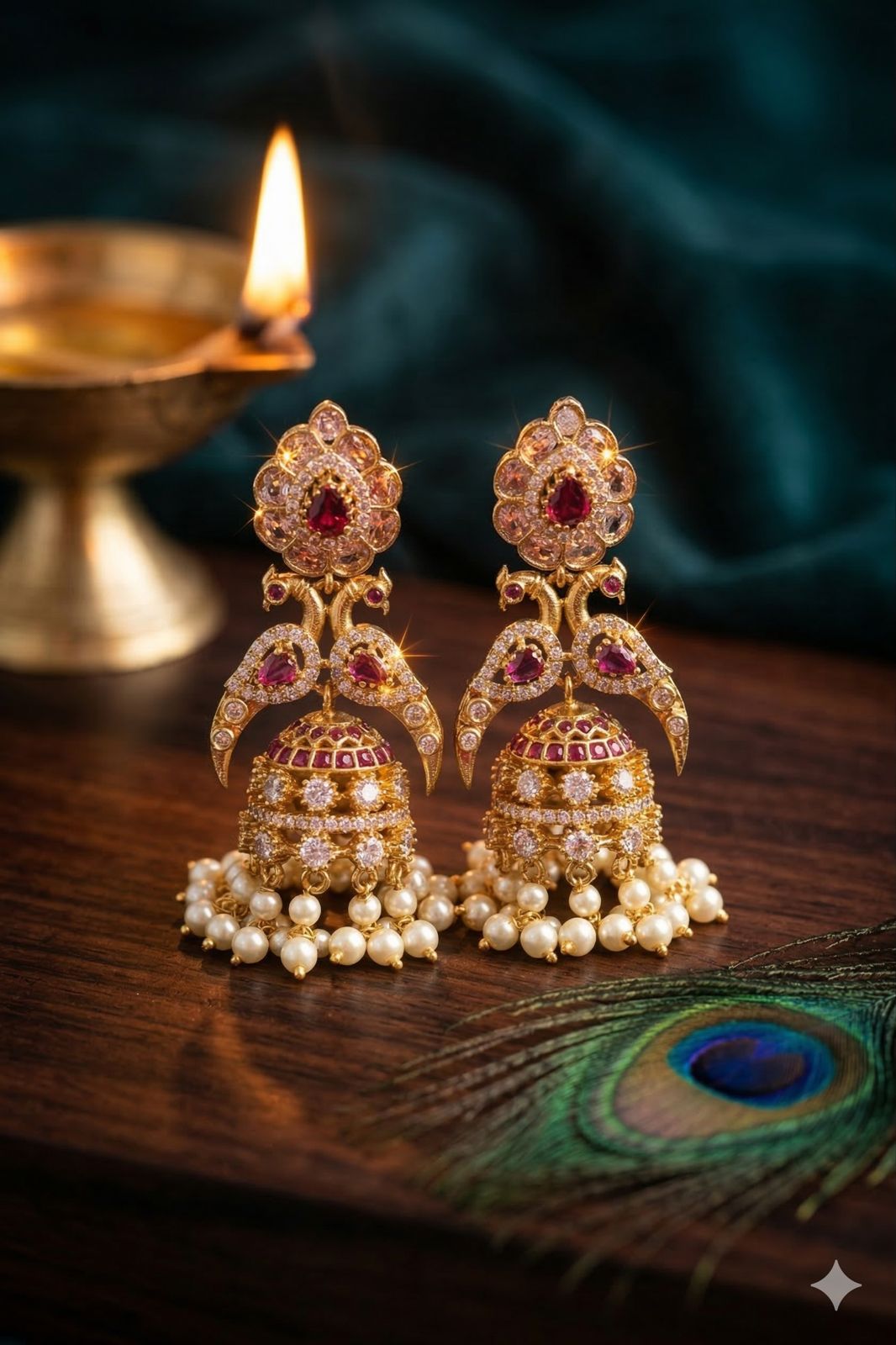 Antique Mayuri Stone Jhumka