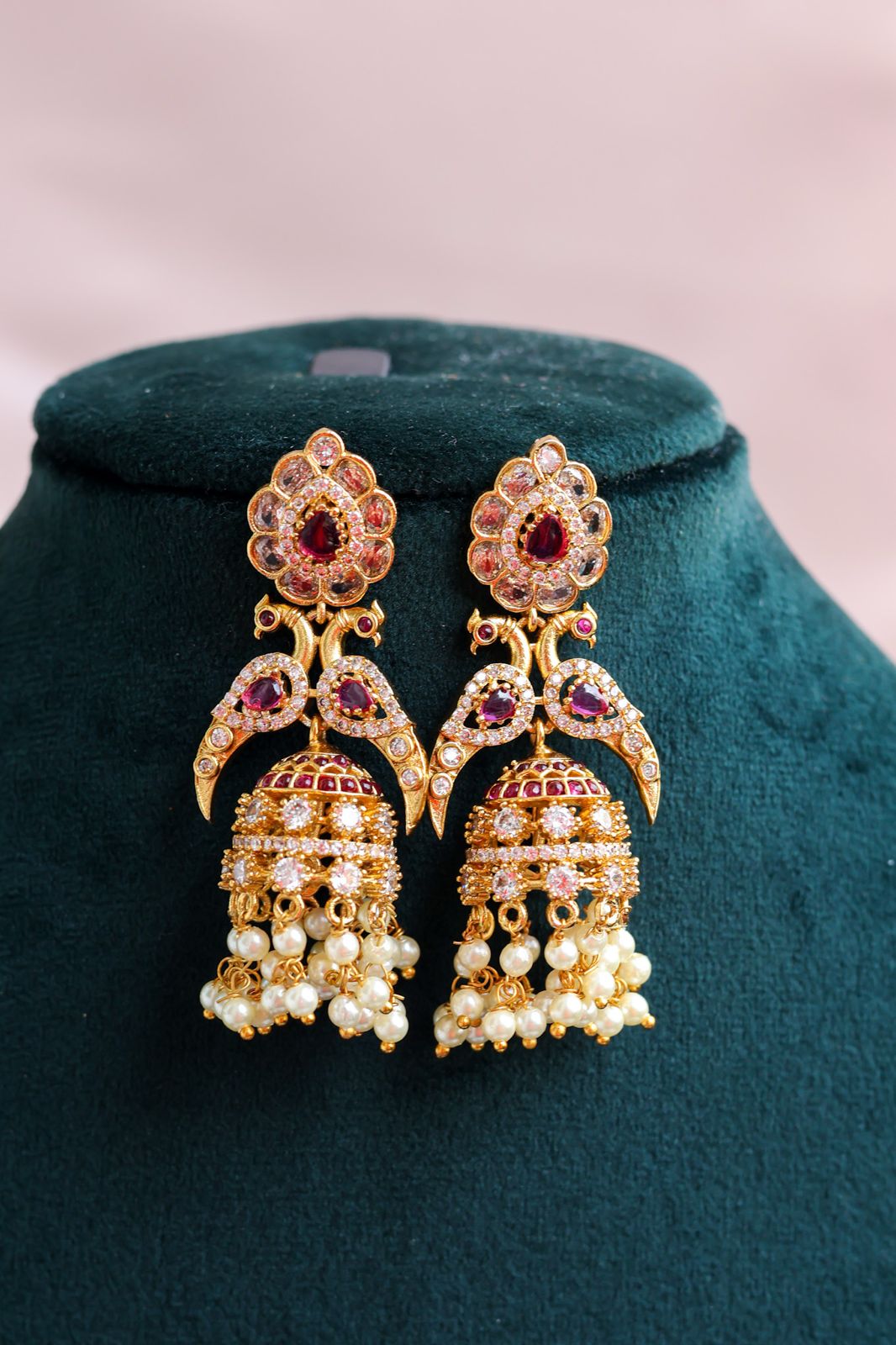 Antique Mayuri Stone Jhumka