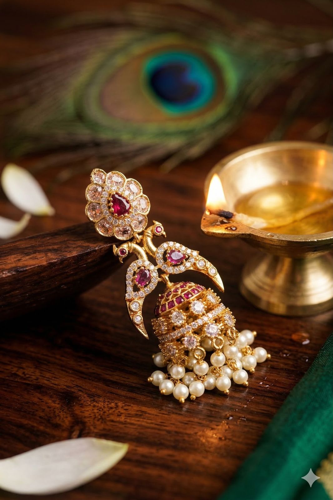 Antique Mayuri Stone Jhumka