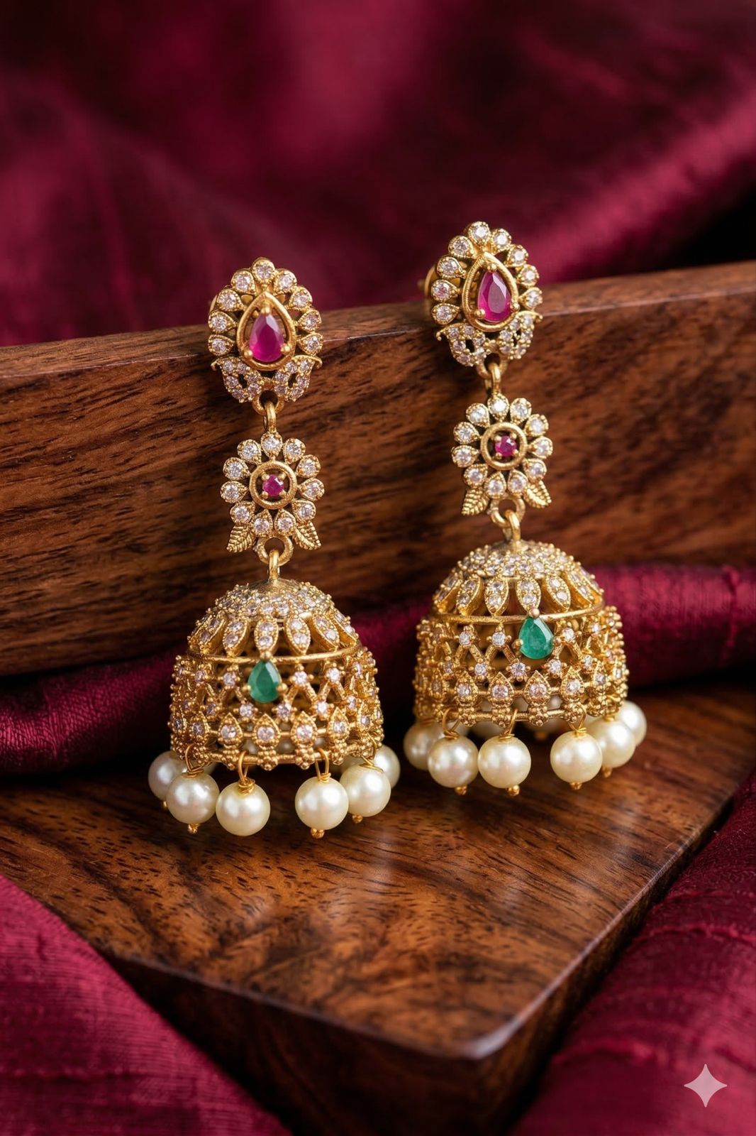 Three-tier floral AD Jhumkas