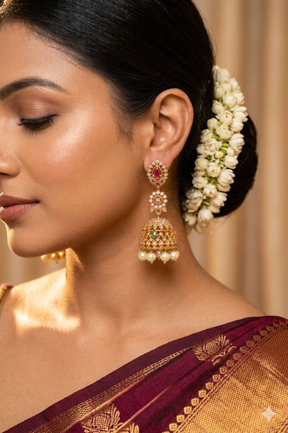 Three-tier floral AD Jhumkas