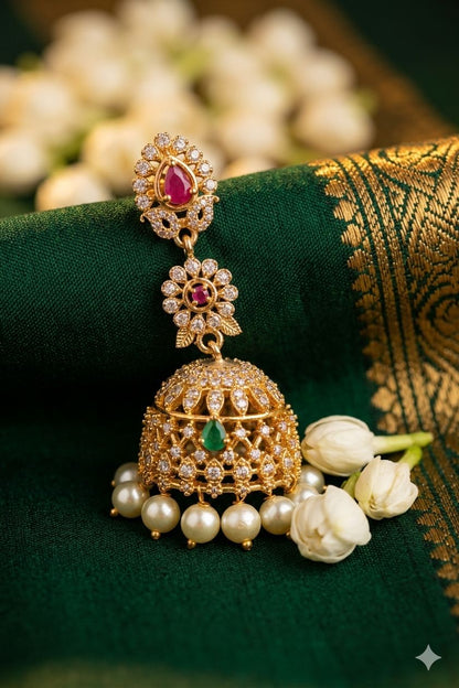 Three-tier floral AD Jhumkas