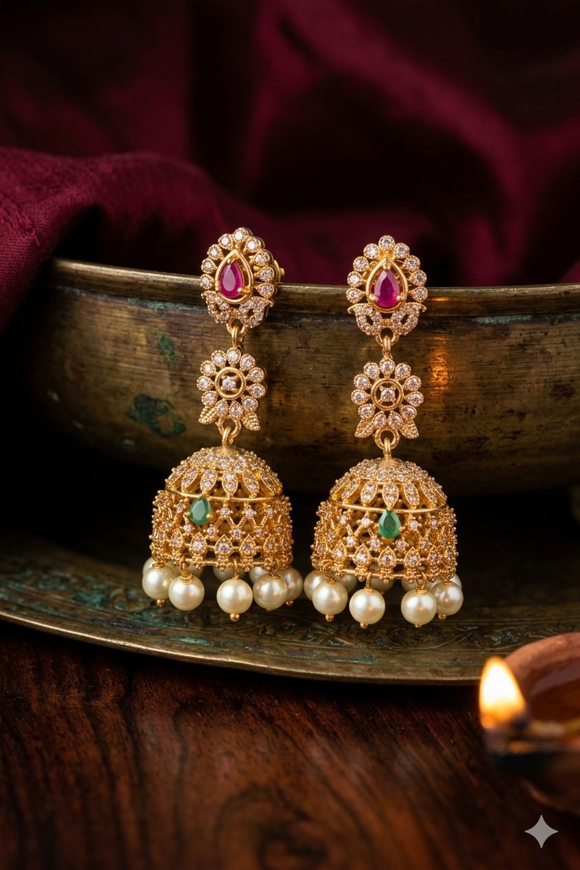 Three-tier floral AD Jhumkas