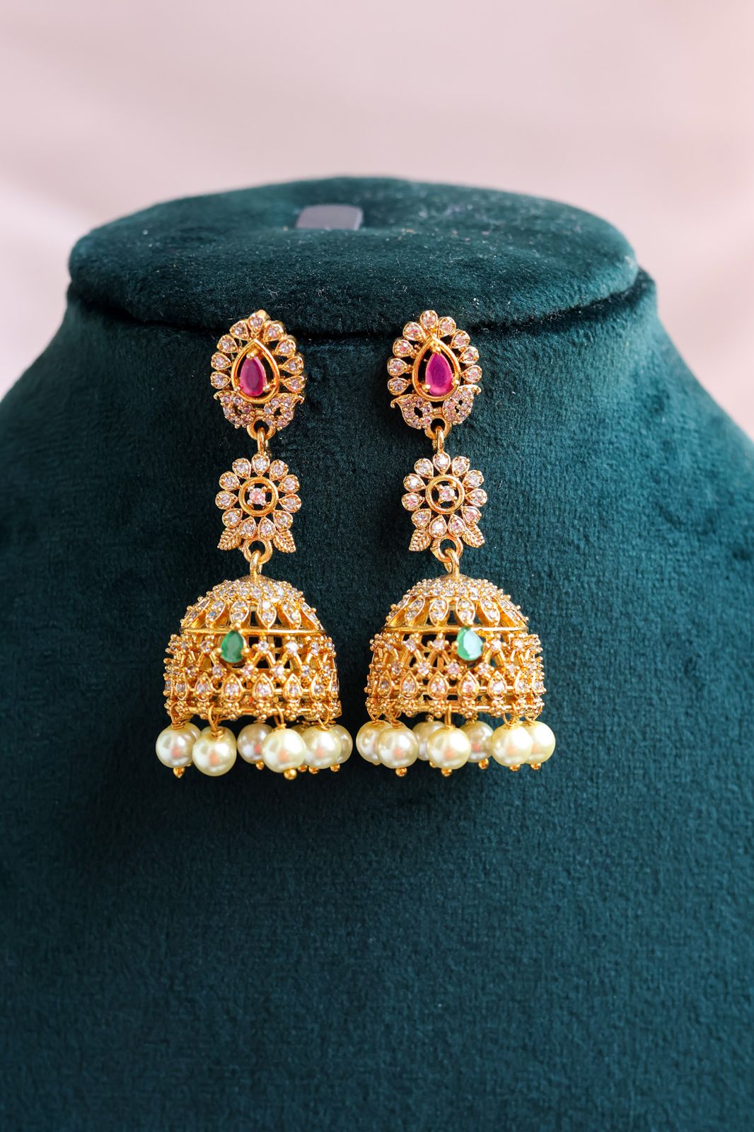 Three-tier floral AD Jhumkas