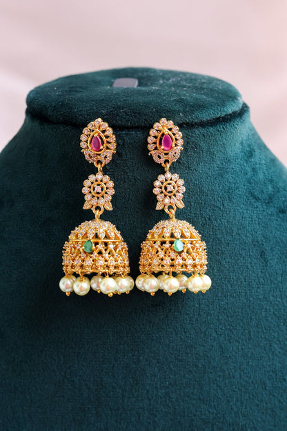 Three-tier floral AD Jhumkas