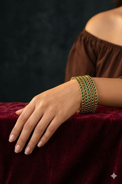 Visvarupa green line bangles(set of 4)