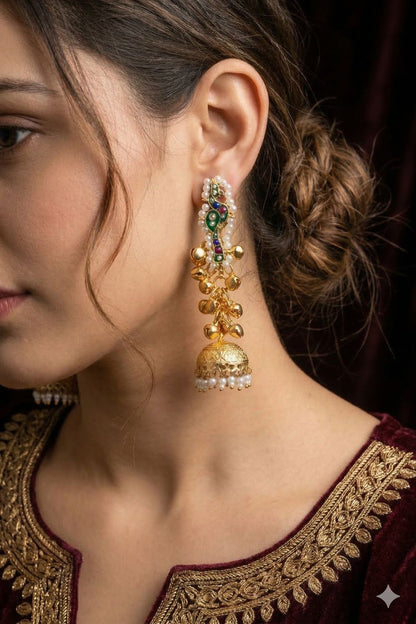 Kashmiri Peacock Motif Jhumkas with Matti