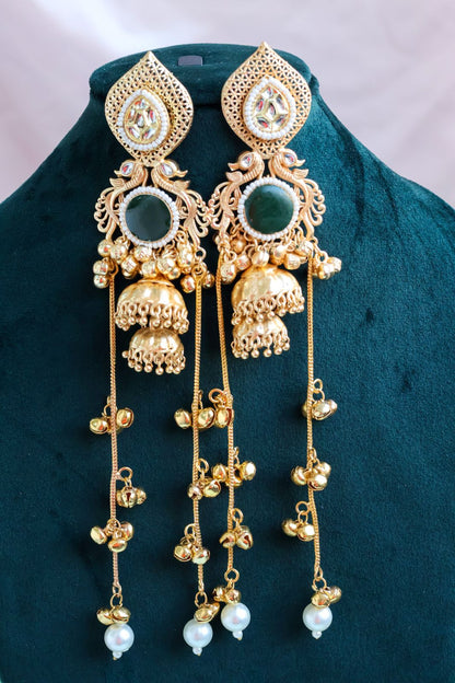 Kundan Jhumki Long Earrings