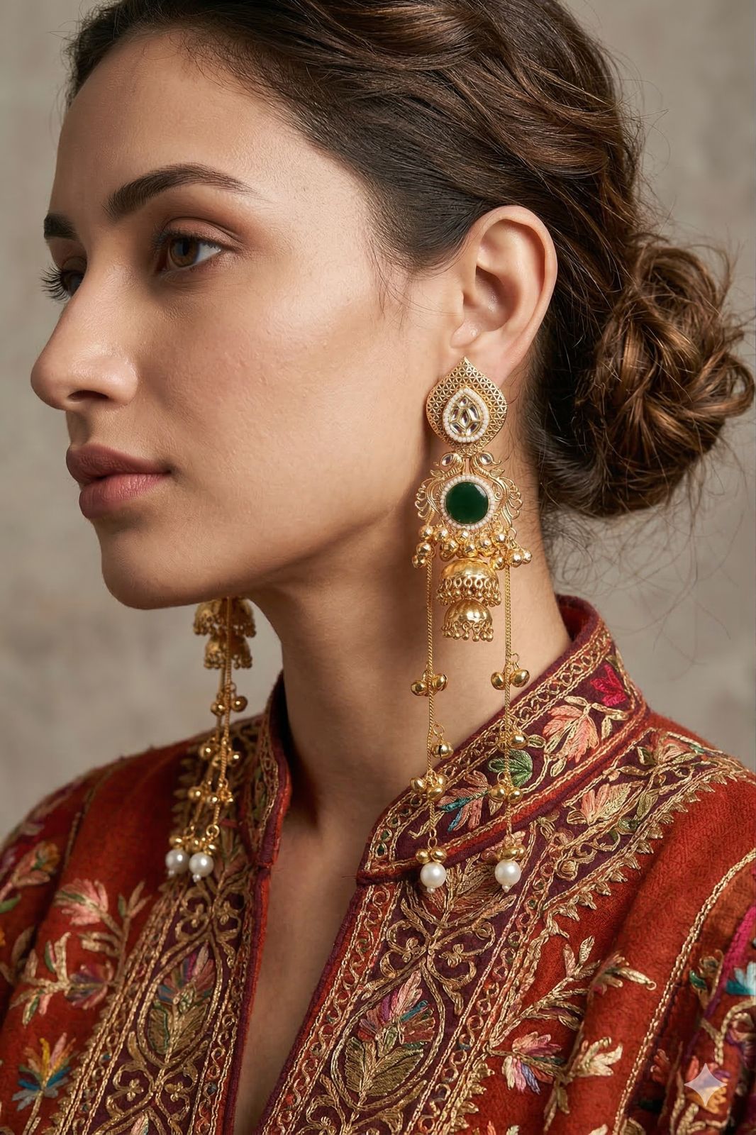 Kundan Jhumki Long Earrings