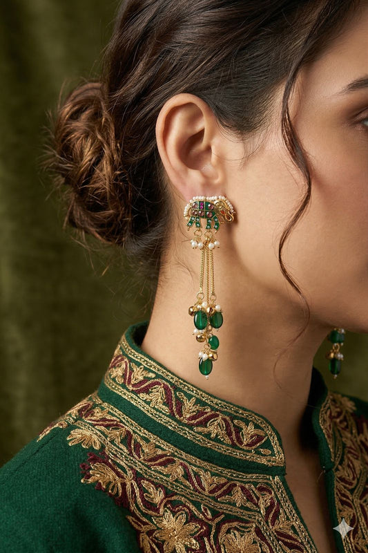 Kashmiri Elephant Motif with Chain Drops
