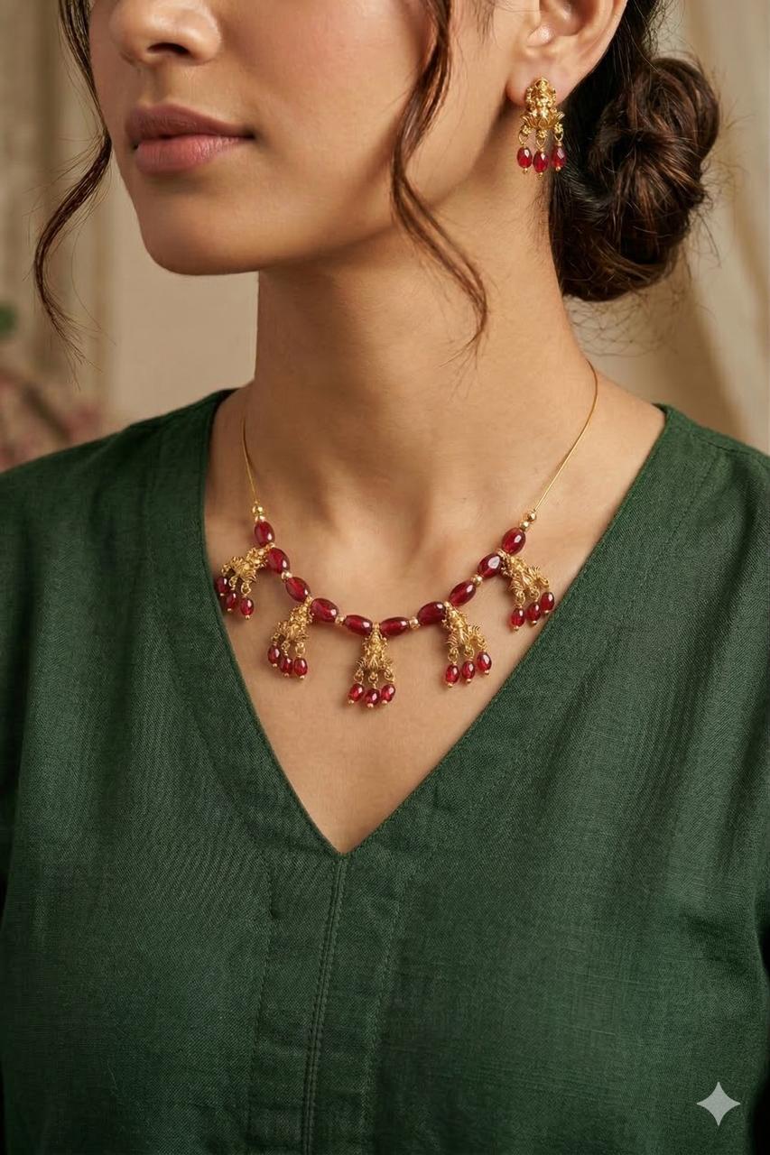 Emerald/Ruby Beads Lakshmi Invisible Chain