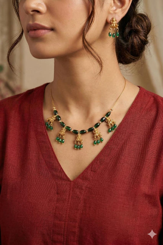 Emerald/Ruby Beads Lakshmi Invisible Chain