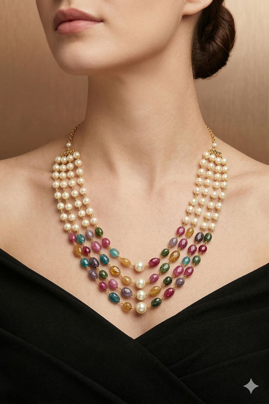 Empress Pearl & Gemstone Layered Necklace