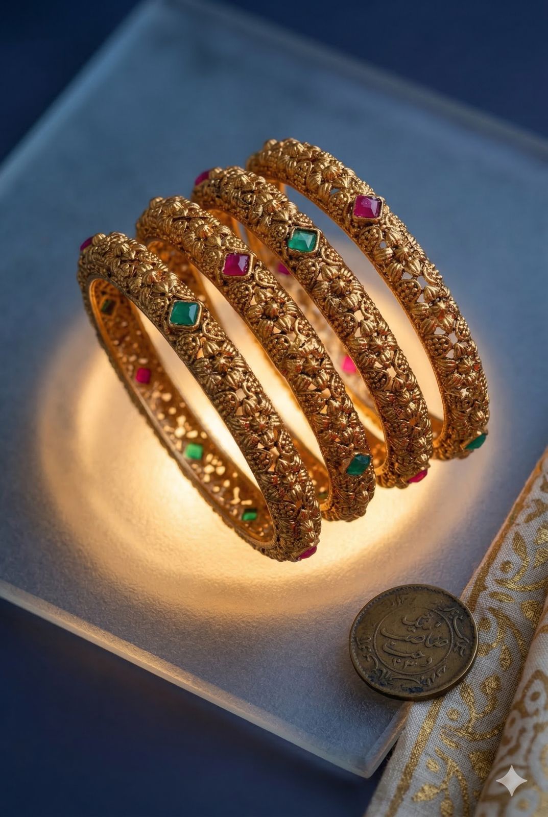 Floral Navratna Matt  finish bangle (Set of 4)