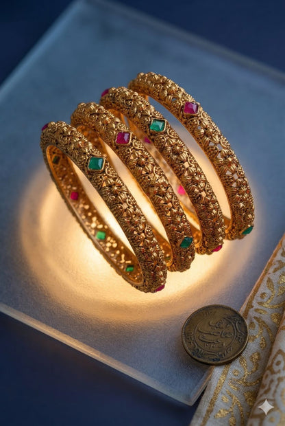 Floral Navratna Matt  finish bangle (Set of 4)