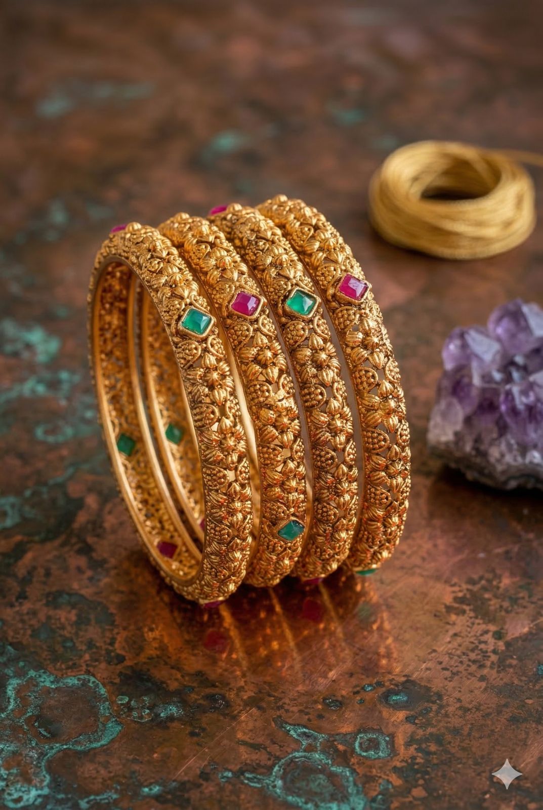 Floral Navratna Matt  finish bangle (Set of 4)