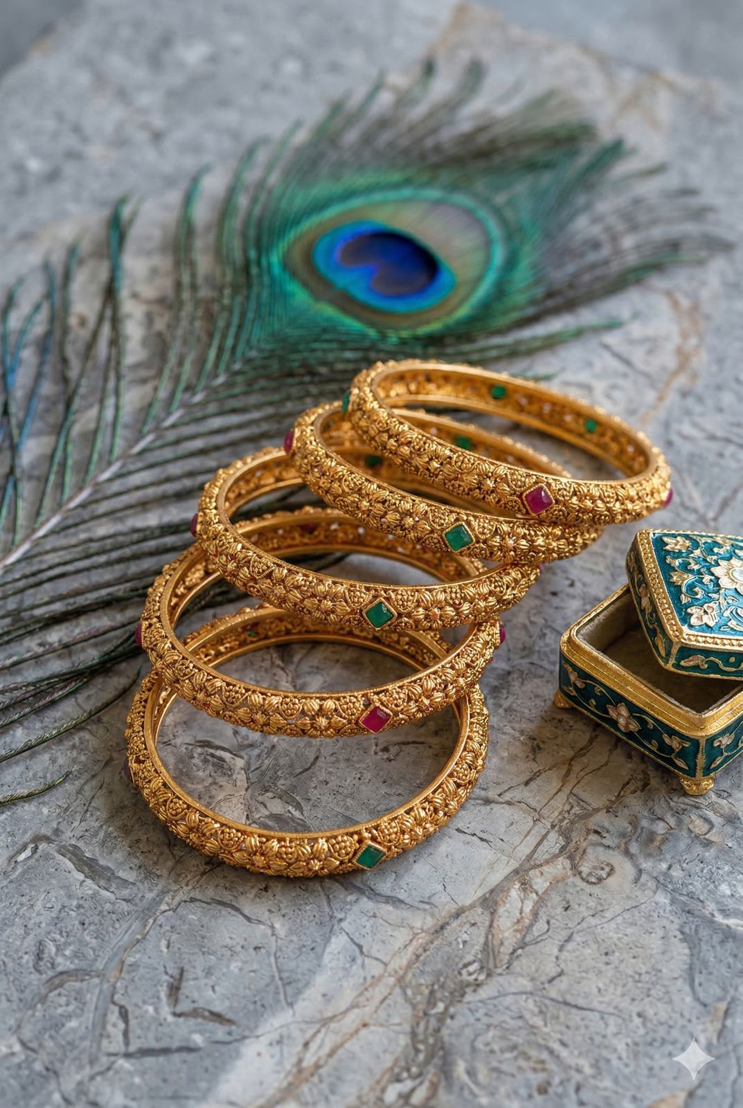Floral Navratna Matt  finish bangle (Set of 4)
