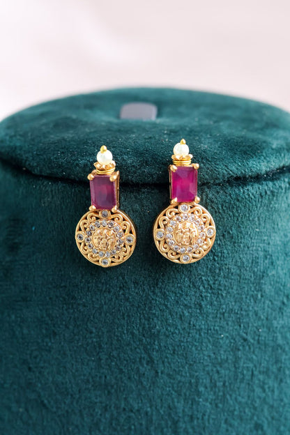 Antique Gold-Plated Ruby/Emerald Coin Choker with Matching Earrings