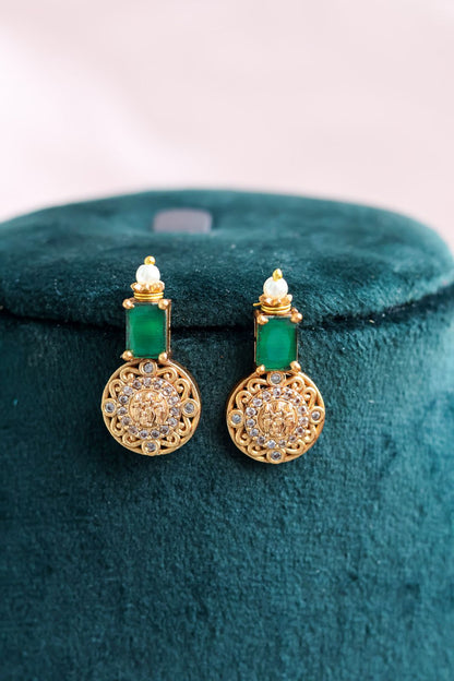 Antique Gold-Plated Ruby/Emerald Coin Choker with Matching Earrings