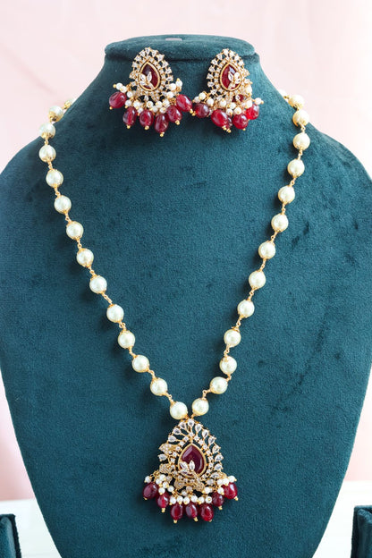 Royal Crimson/Mint Jade Pearl Necklace set with removable pendant