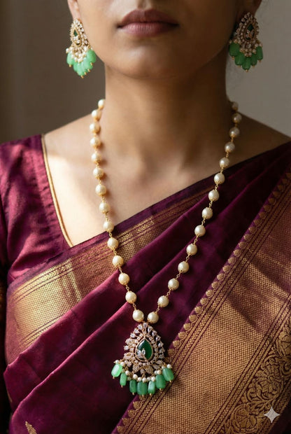 Royal Crimson/Mint Jade Pearl Necklace set with removable pendant