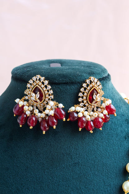 Royal Crimson/Mint Jade Pearl Necklace set with removable pendant