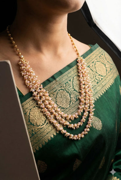 Blush Blossom/ Feroza Green Layered pearl chain
