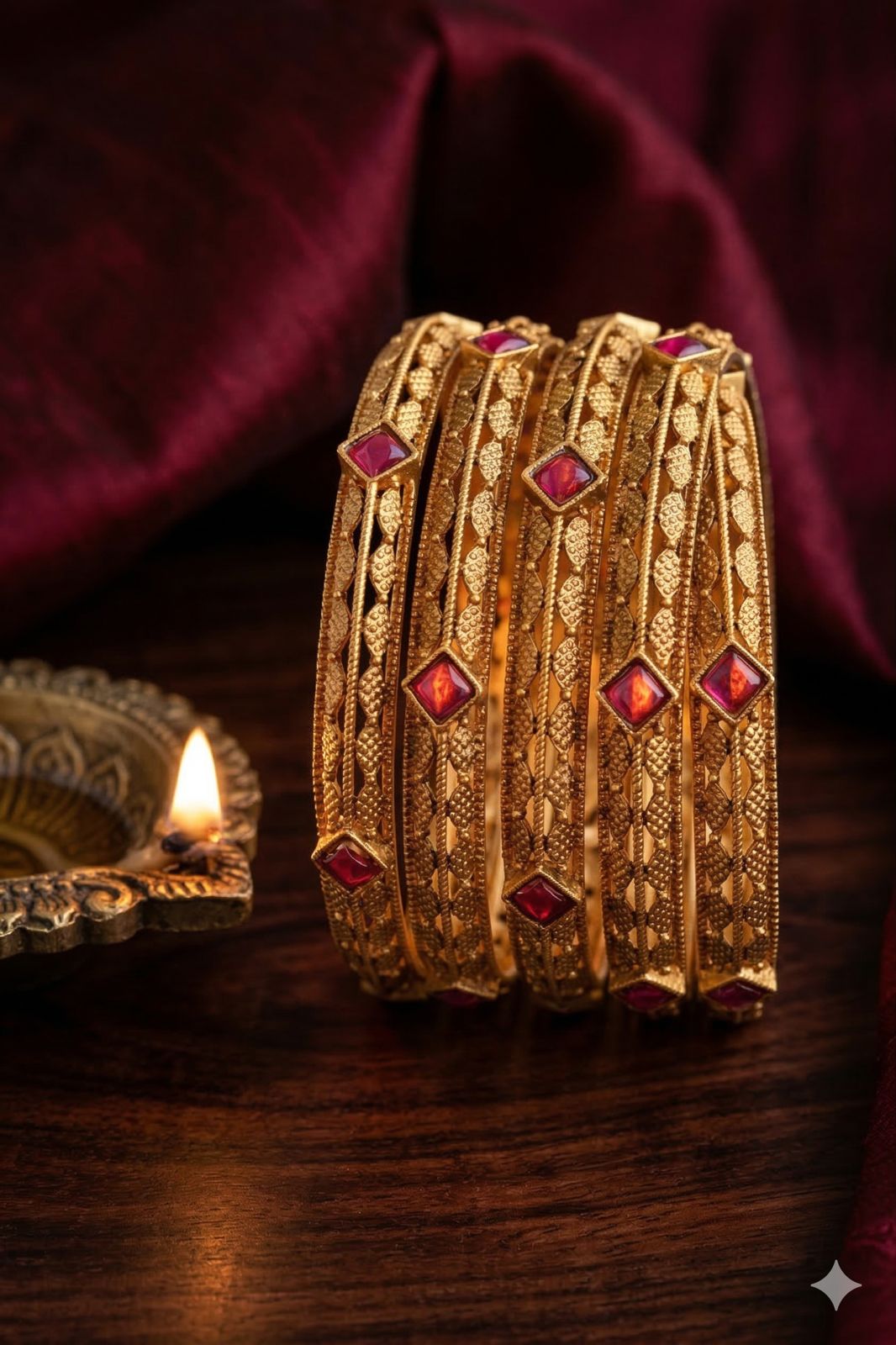 Matt Finish Ruby bangle(set of 4)