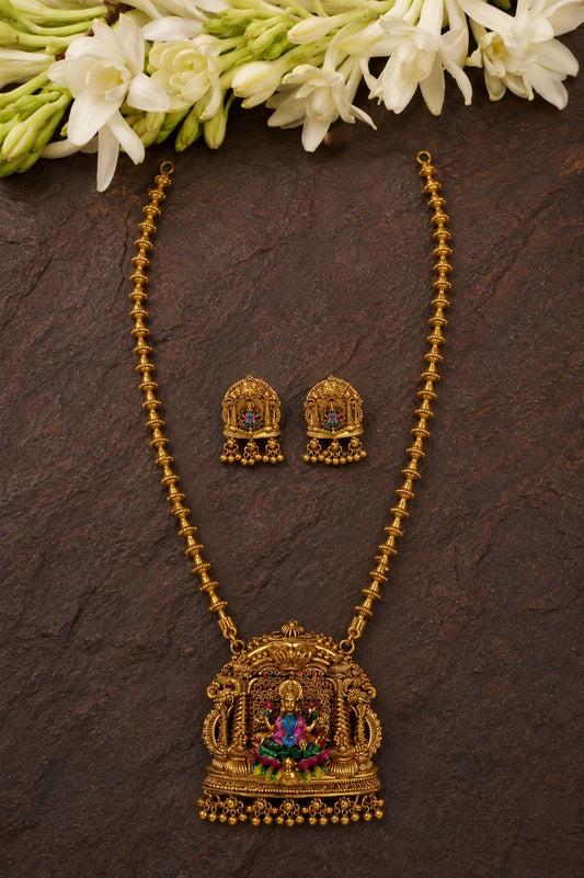 Antique Gold Temple Pendant Necklace & Earring Set